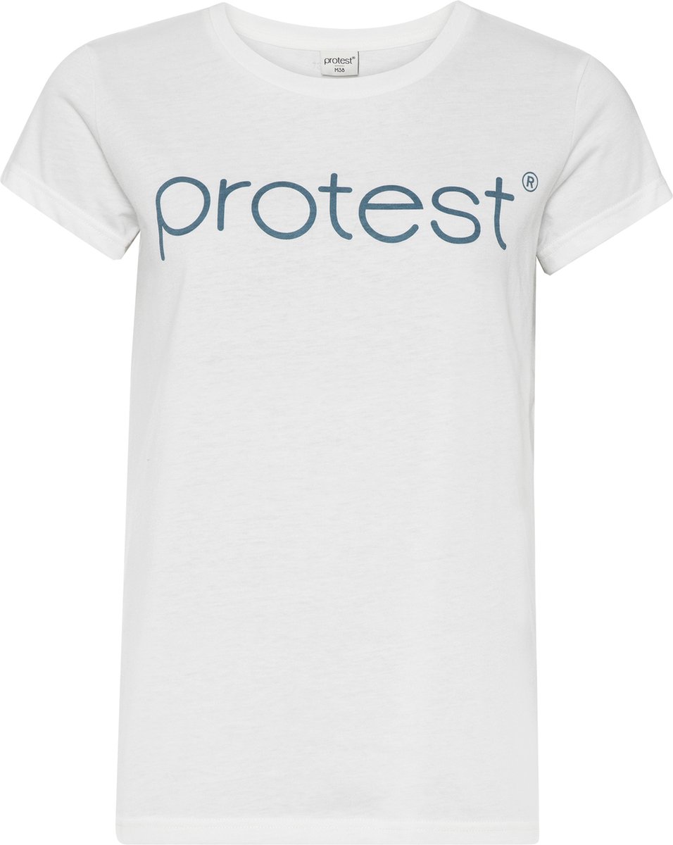 Protest Classic Logo T-Shirt – T shirt Dames – Korte mouwen – Ronde hals 401 Seashell Offwhite