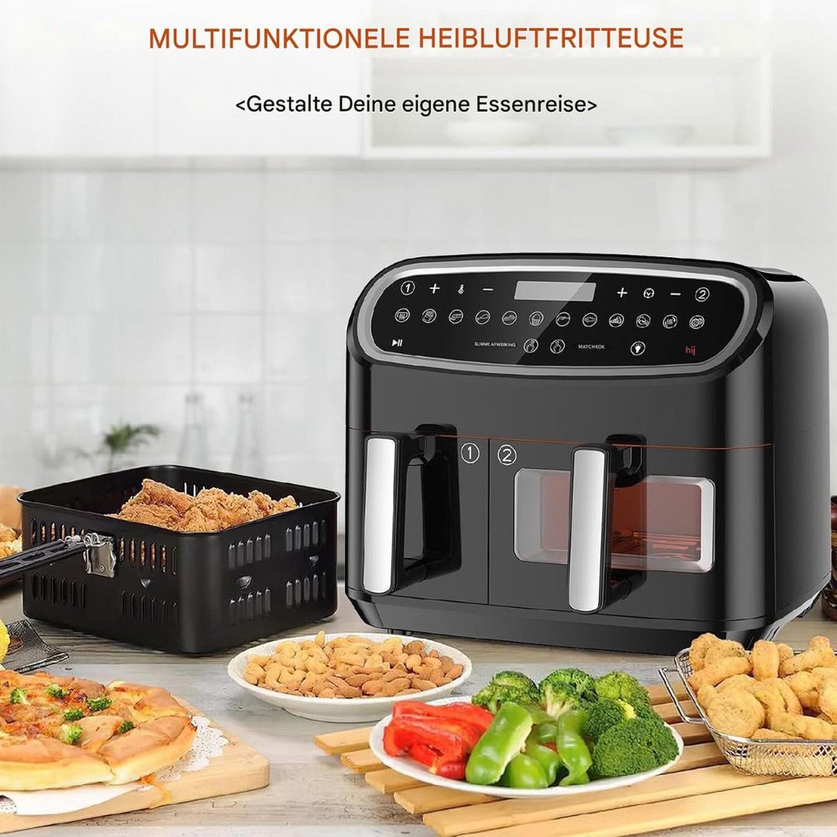 Afbeelding 3 van White-label® Dubbele Airfryer XXXL - Duo Heteluchtfriteuse - Geschikt voor Accessoires - 6L - Zwart