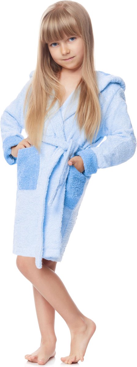 Ladeheid Kinderen Badjas met Capuchon - Wasmachine bestendig - Katoen - Badstof - LA-LA40-103-DG - Hellblau/Blau (P14/M9) - 98-104