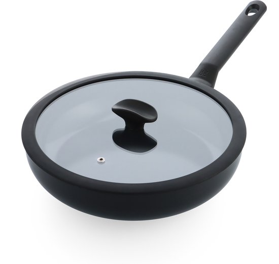 BK Enjoy Keramische Antiaanbak Hapjespan met deksel Ø 28cm – 3.4L – PFAS-vrij – Inductie Hapjespan – Ovenbestendig tot 160°C – Vaatwasserbestendig – Snelle opwarming – Koudgrepen - Zwart
