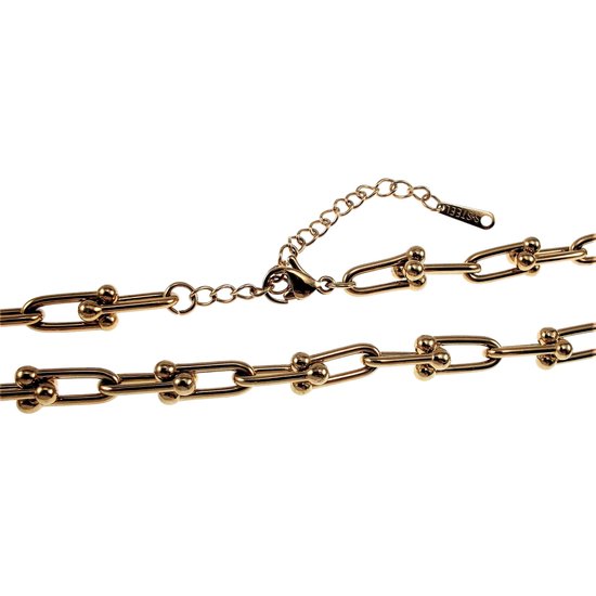 Collier 50 cm pour femme - Acier inoxydable plaqué or - Chaîne de maillons en U - Réglable