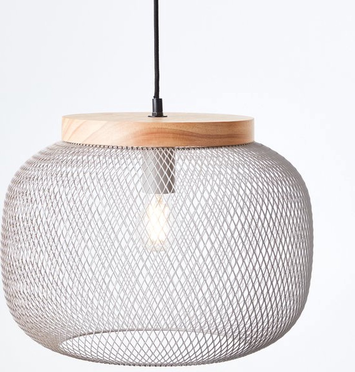 BRILLIANT H 113 cm, D 40 cm, E27, inkortbaar, metaal/hout, lichtgrijs/bruin