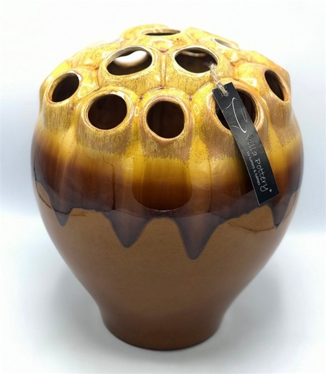 Villa Pottery Cognac gele vaas Coral 28 x 28 x33 geel