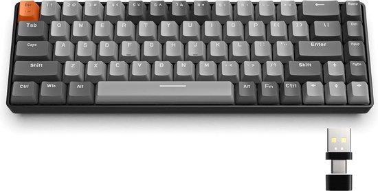 Clavier mécanique compact gris et noir avec touche Esc orange. Dongle USB inclus.