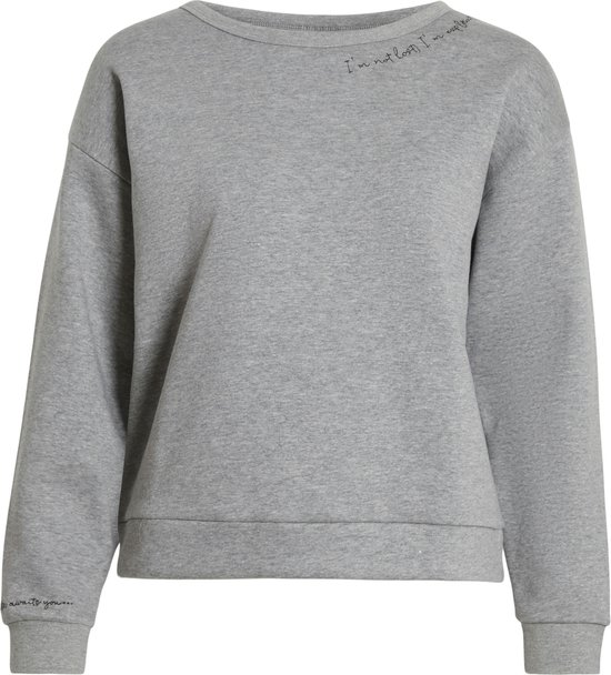 Vila Trui Vimaldea O-neck L/s Emb Sweatshirt 14108212 Light Grey Mela/embroidery Dames Maat - L