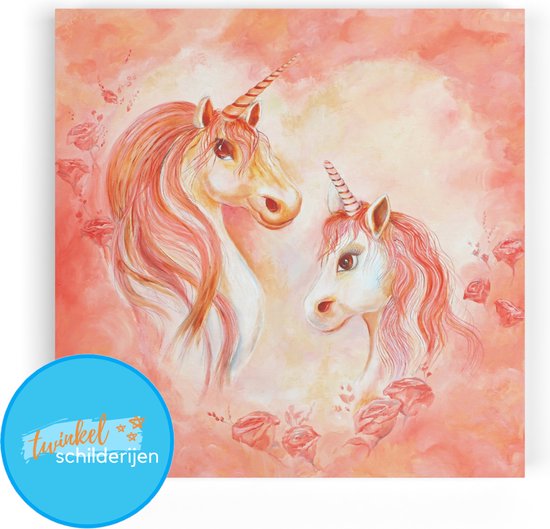 Twinkelschilderijen eenhoorn unicorn wanddecoratie meisjeskamer - Unicorn summer dream 20x20cm - Canvas muurdecoratie voor kinderkamer en babykamer - Meisje - Schilderij | Incl GRATIS ophangsysteem |