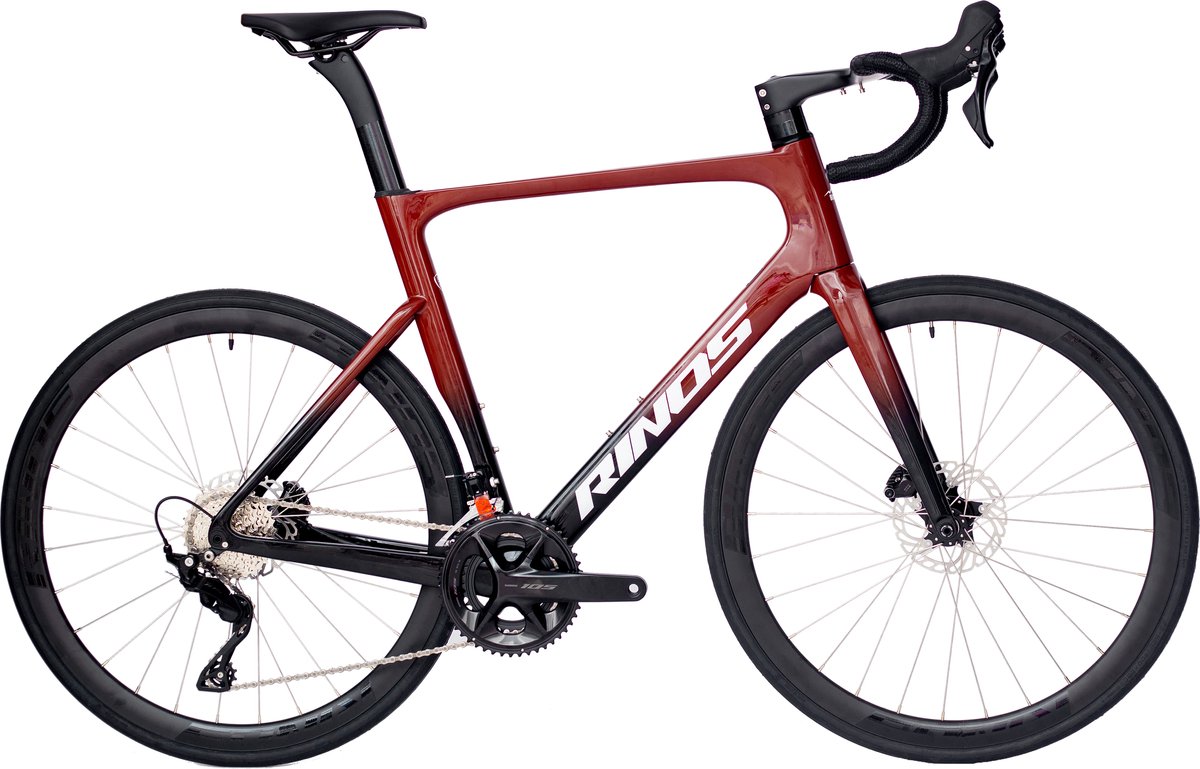 Rinos Odin 4.1 Alle Carbon racefiets lichtgewicht racefiets 700C Shi o 105 24 versnellingen Koolstofvezel velgen aerodynamisch ontwerp hydraulische rem unisex Zwart Rood 50