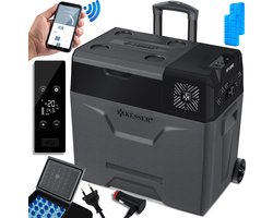 KESSER® Compressor Koelbox Elektrische Vriezer, met APP-bediening USB-aansluiting 12/24 V 230V, +Telescopische stangwielen Collbox tot -20 °C voor auto, vrachtwagen, boot, camper, camping - 50 Liter, Antraciet / Zwart