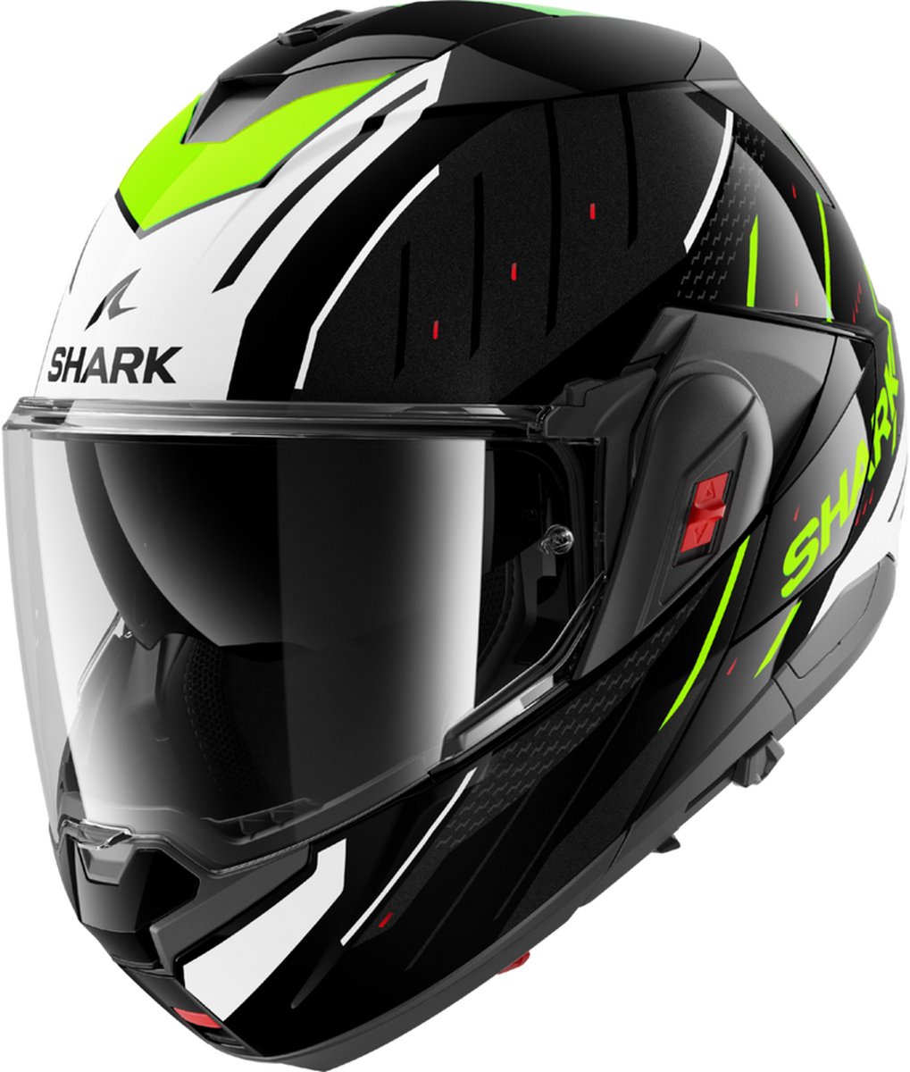 Shark Oxo systeemhelm motorhelm Rydger zwart wit fluo geel - Maat M