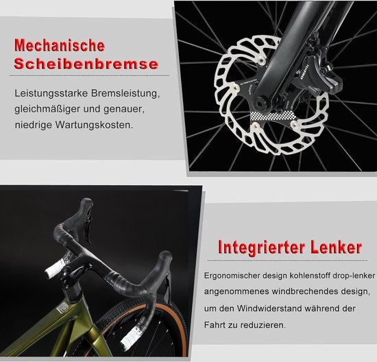 Rinos Odin1.0 Carbon Road - RaceFiets - met Shimano SORA 18 versnellingen en schijfremmen - lichte fiets voor dames en heren - 700 x 40C - Kameleon Blauw-Paars 56 van Rinos — afbeelding 2