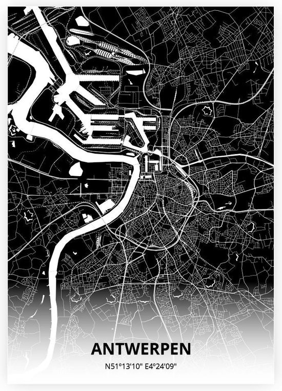 Antwerpen plattegrond - A2 poster - Zwarte stijl