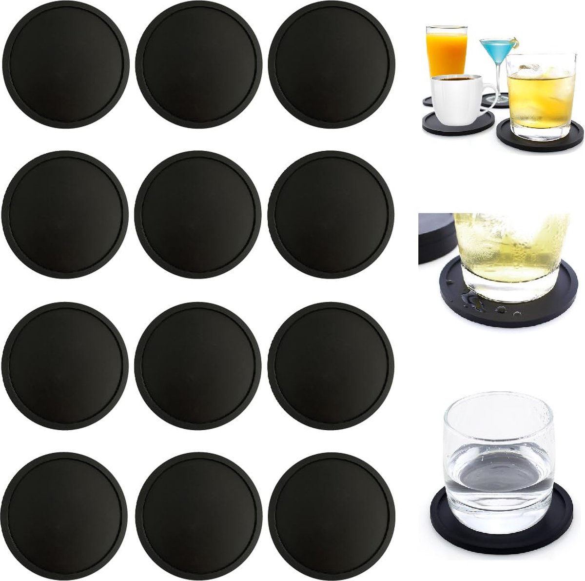La'Moussawi ® Set van 12 Hittebestendige Ronde Onderzetters met Antislip Eigenschappen en Roestvrijstalen Houder