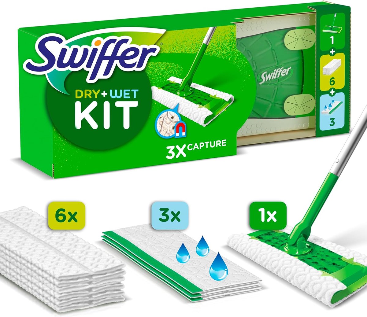 Swiffer Vloerreiniger Starterskit - 1 Dweil, 6 Droge en 3 Vochtige Vloerdoekjes Navullingen