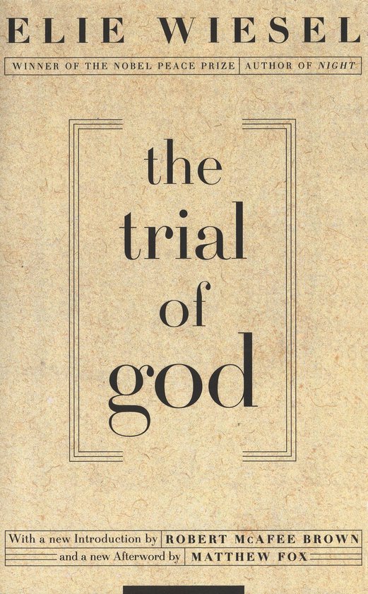 Boek 'The Trial of God' met een crèmekleurige, verweerde kaft en dikke letters.