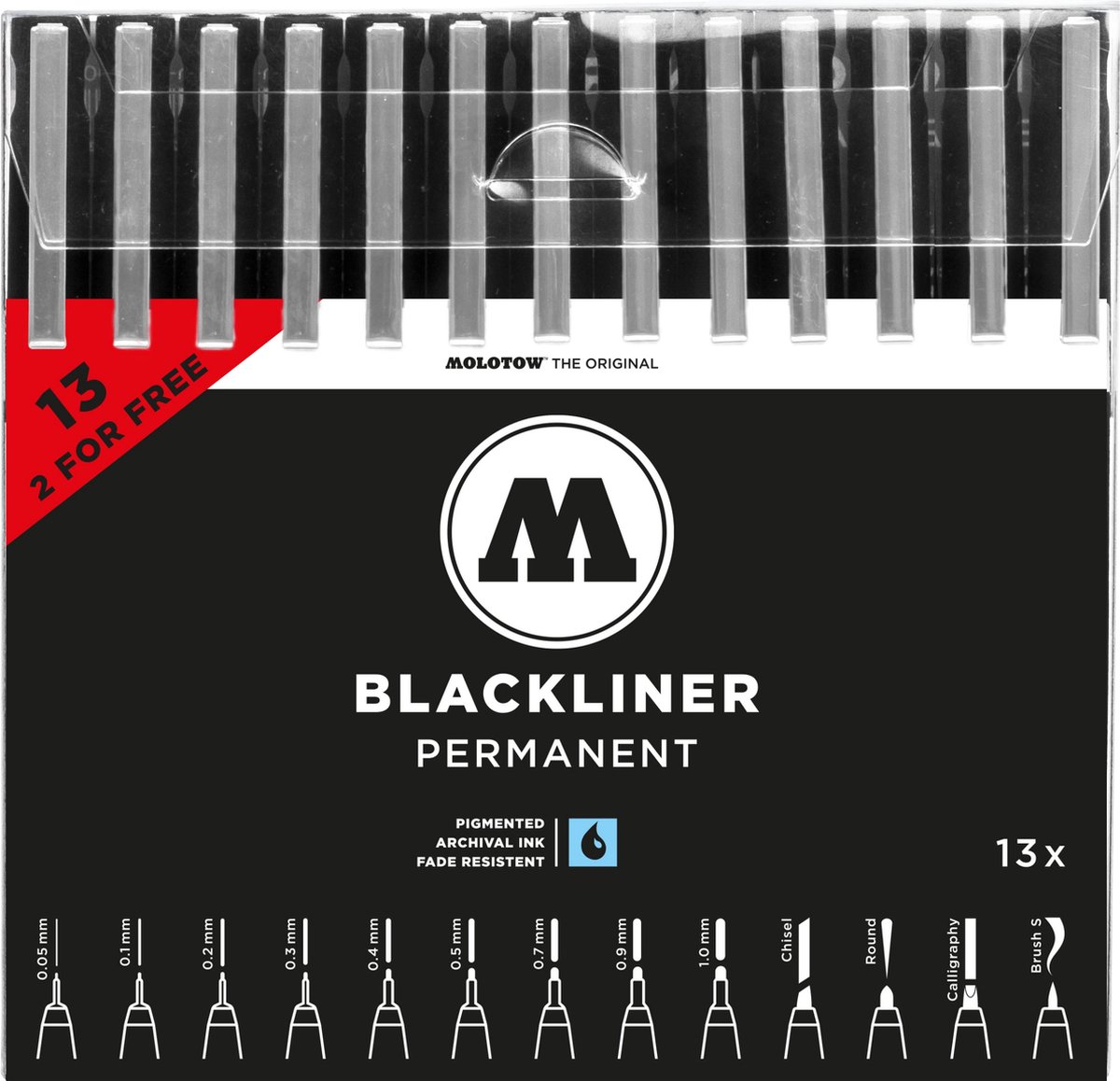Molotow Blackliner Complete Set - 13 stuks - Zwart - Permanent