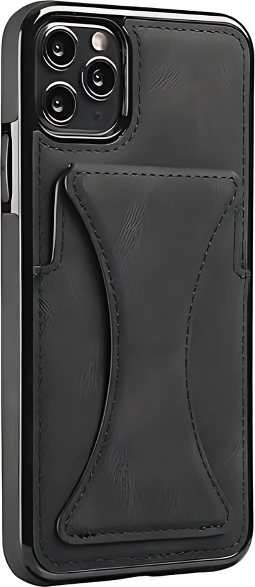 ShieldCase telefoonhoesje geschikt voor Apple iPhone 13 Mini leren hoesje met standaard en pashouder - zwart - Lederen backcover - Leder shockproof case hoesje - Hoesje met standaard / steuntje - Pasjeshouder case