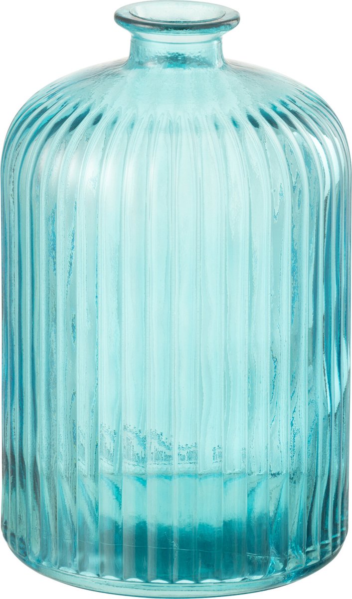 J-Line vaas Fles Stripe - glas - aqua - large - Ø 14.5 cm Blauw