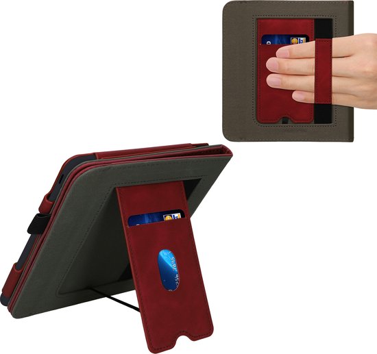 kwmobile e-reader hoesje geschikt voor Kobo Libra Colour hoes - E reader flip case van kunstleer - Ereader cover met stand - Brushed Hart design in donkerrood van Merkloos — afbeelding 3