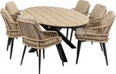 7-delige tuinset | 6 Isabel stoelen (Sand) | 220cm ovale Cyprus tuintafel (Wood)