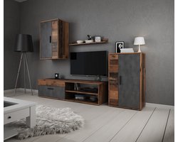 Meubella - Wandmeubel Bellini - Grijs - Donker Old Wood