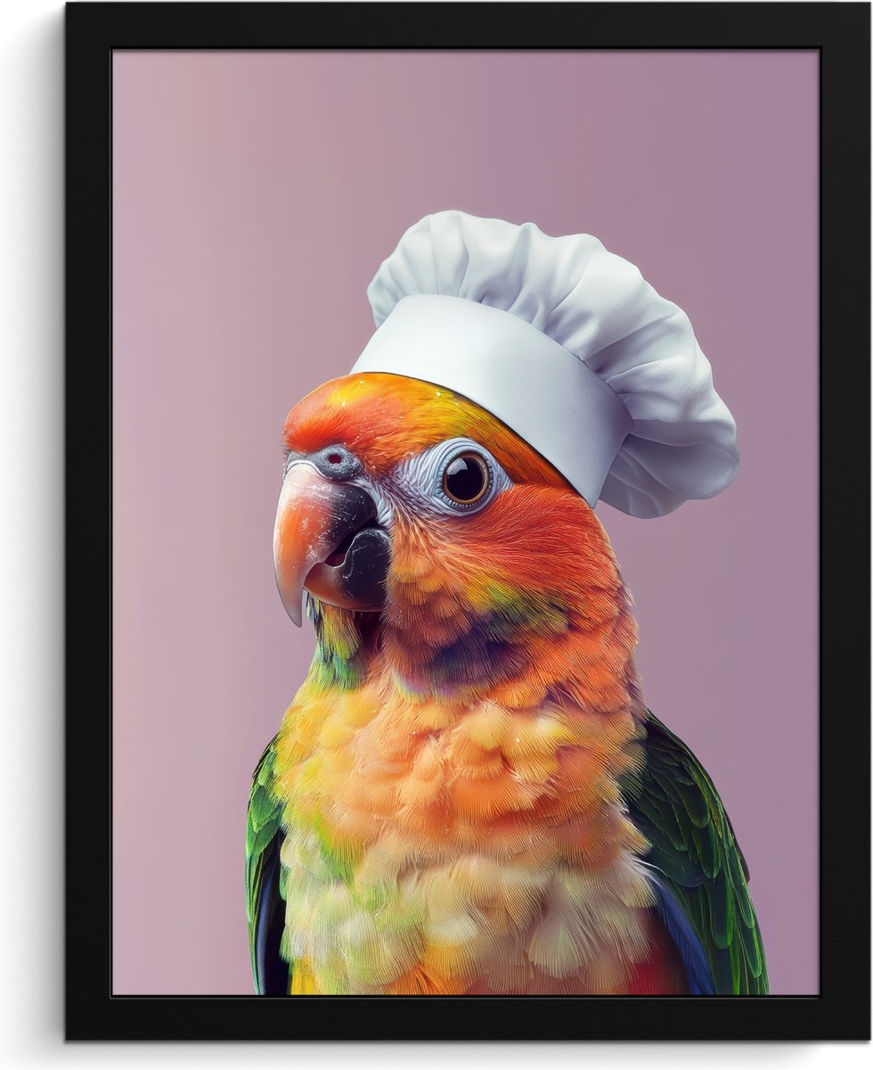 FrameYourWall Fotolijst inclusief poster - Posterlijst 30x40 cm - Posters - Papegaai - Koksmuts - Nieuwsgierig - Vogel - Foto in lijst - Keuken decoratie muur - Wanddecoratie accessoires - Muurdecoratie - Schilderijen Koksmuts - Parkiet