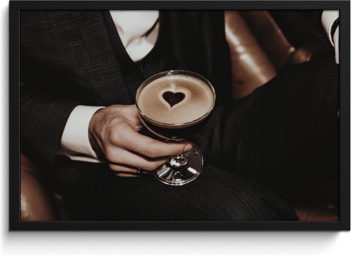 FrameYourWall Fotolijst inclusief poster - Posterlijst 60x40 cm - Posters - Hartje - Cocktail - Espresso Martini - Hand - Foto in lijst - Keuken decoratie muur - Wanddecoratie accessoires - Muurdecoratie - Schilderijen