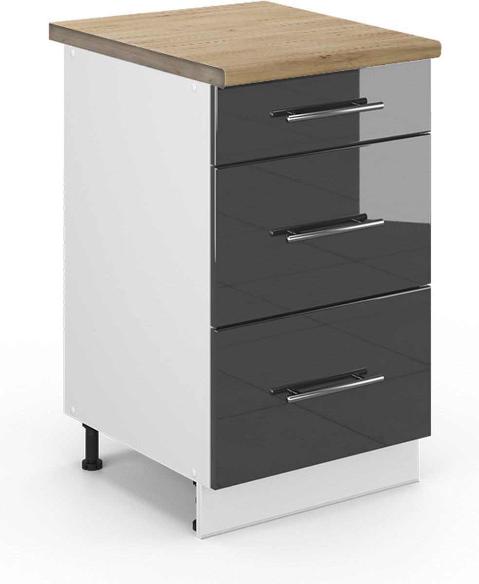Vicco Fame-Line Keukenkasten – 50 cm WB Eik Antraciet Hoogglans