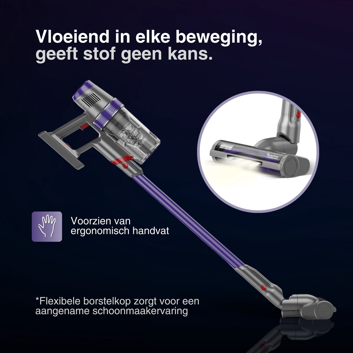TurboTronic CF7 Draadloze Steelstofzuiger met Handstofzuiger - Hoge Zuikracht - Kruimeldief - Paars – foto 7