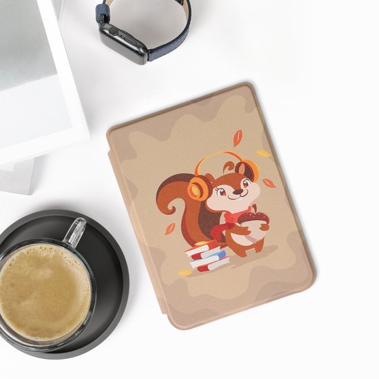 kwmobile e-reader hoesje geschikt voor Kobo Clara 2E hoes - E reader flip case met magnetische sluiting - Ereader cover - Eekhoorntje design in bruin / rood / beige van Merkloos — afbeelding 4