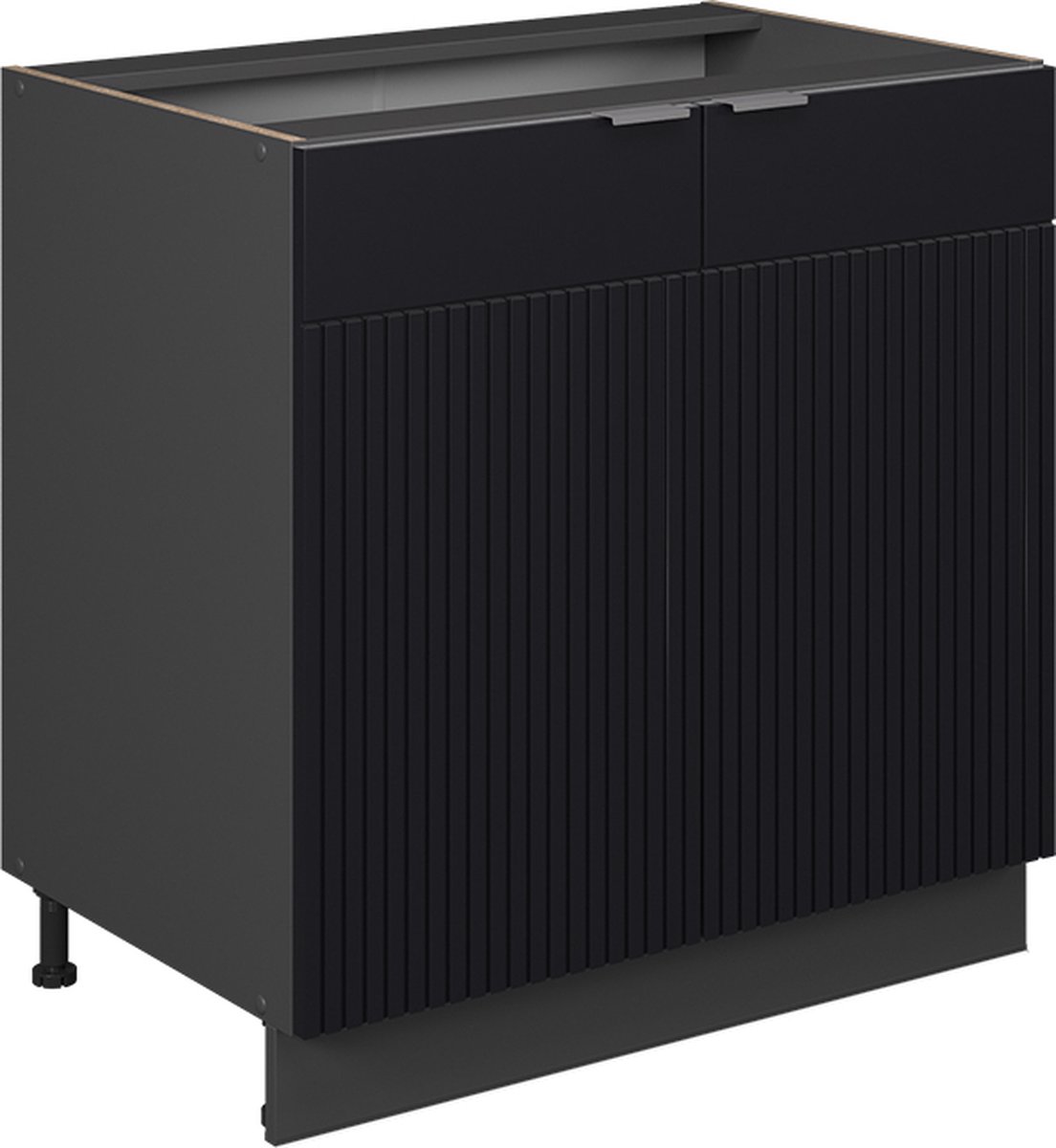 Vicco Keukenonderkast Fame-Line, Zwart gestreept/Antraciet, 80 cm goudkleurig eiken werkblad