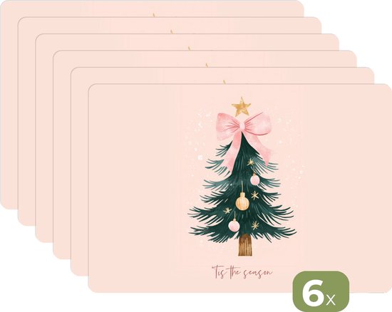 Placemats 6 Stuks 45x30 Cm - Afwasbaar Anti-Slip Tafelmat Vinyl - Kerst Sterren Wit - Bescherm Je Eettafel Met Stijl