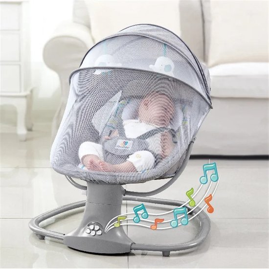 Mylucinda® - Elektrische Schommelstoel voor Baby's - 3-in-1 - Met Bluetooth Music Player - 0 tot 3 jaar - Afstandsbediening - Grijs — afbeelding 3