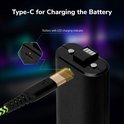Type-C poort voor het opladen van de batterij met LED laadindicator.