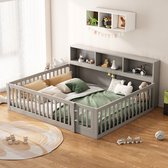 Sweiko Kinderbed, 140*200 cm, met opbergvakken en lattenbodem, grenen rails, zonder matras, grijs
