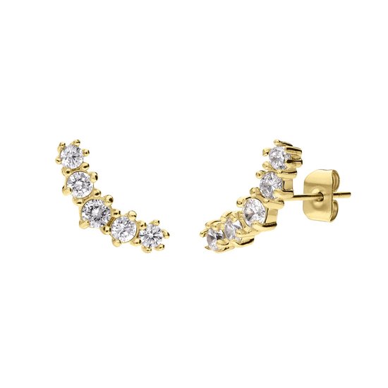 Lucardi Femme Clous d'oreilles vintage en acier plaqué or avec zircone blanche - Boucles d'oreilles - Acier - Doré
