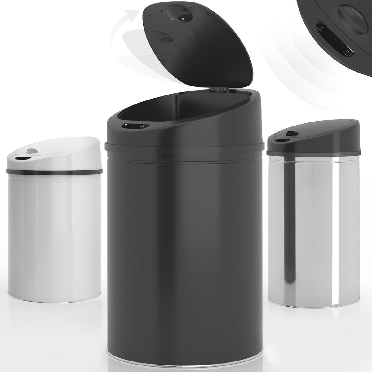Automatische Afvalemmer met Sensor - 60L, Aanraakloos, Gegalvaniseerd Staal, Zwart - Hygiënische Keukenafvalemmer