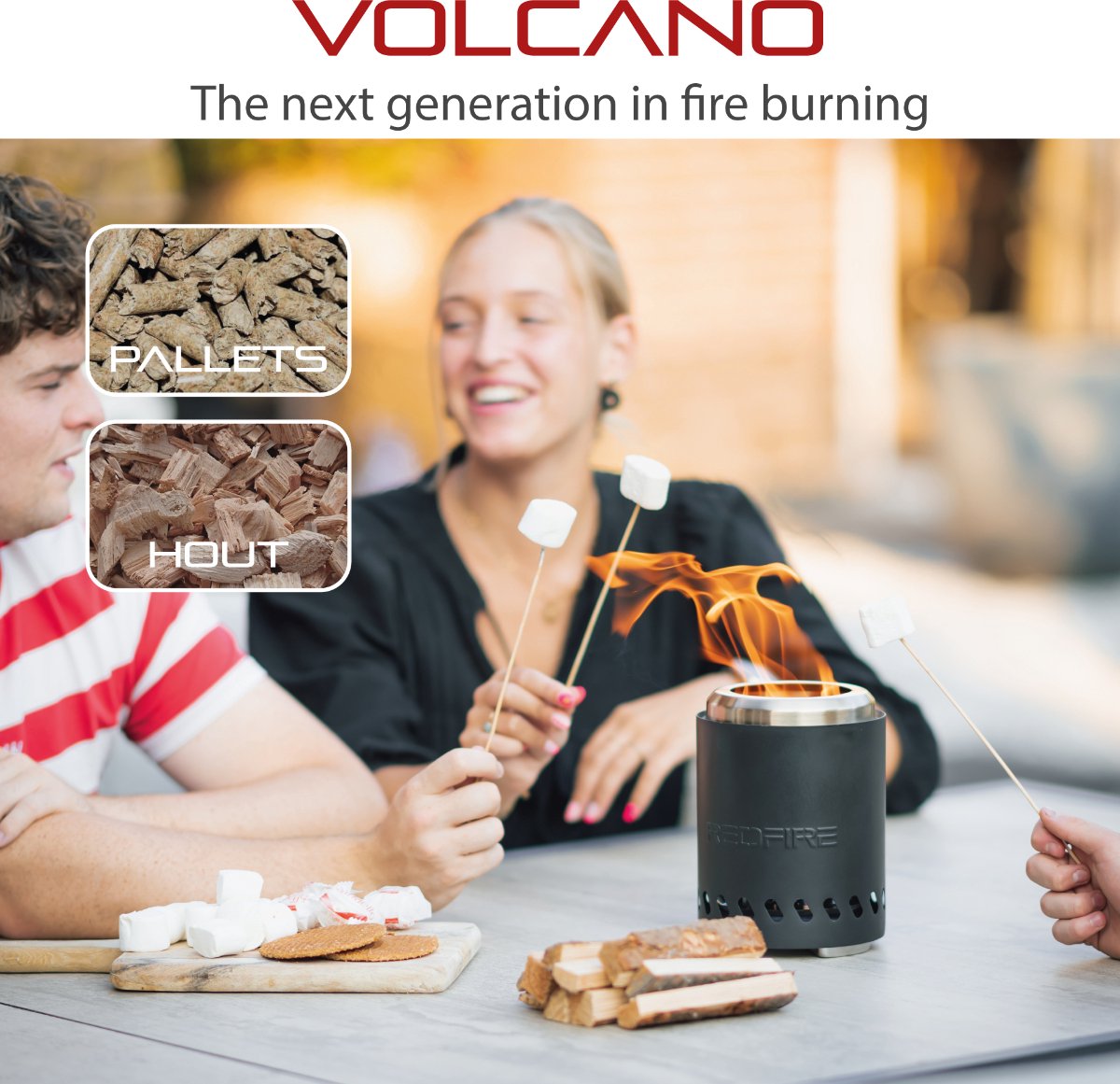 RedFire Volcano Small tafelvuurkorf - Zwart - Incl. beschermhoes en mat