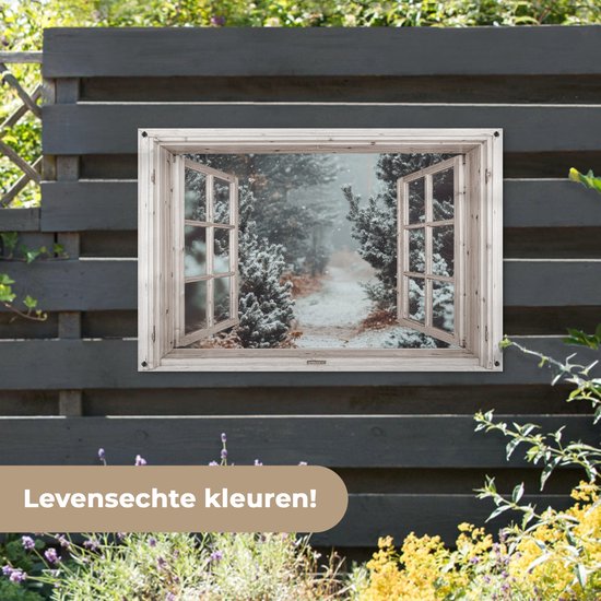 Poster de jardin Forêt - Hiver - Arbres - Nature - Chemin - Transparent - Wit - 120x80 cm - Toile de jardin - Poster extérieur