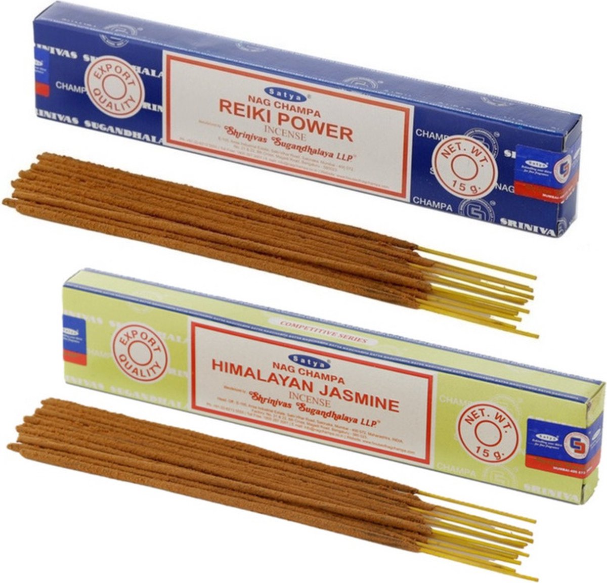 Satya Wierook cadeauset - 2x geurstokjes - Reiki Power en Jasmijn geur - Meditatie Lichtgeel