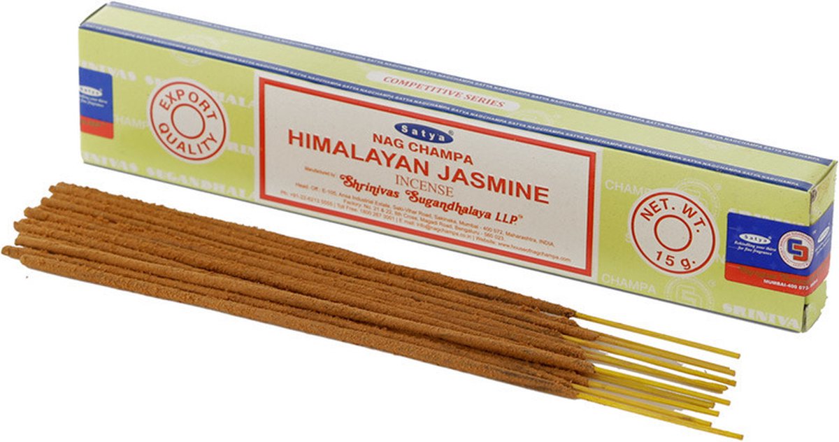 Satya Nag Champa wierrook stokjes Jasmijn geur - 15x - Lichaam in balans - Meditatie - staafjes van 21 cm - 30 minuten Multi
