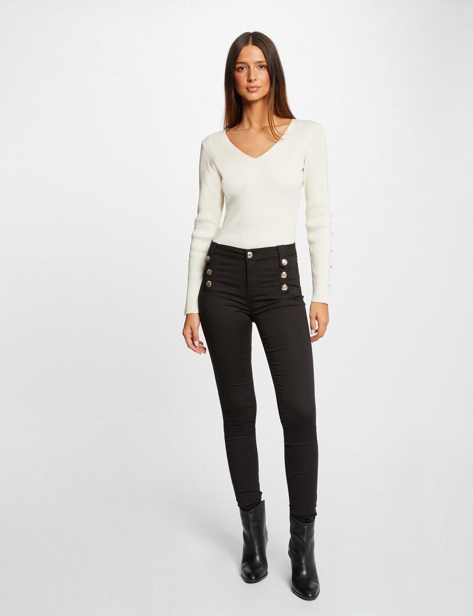 Morgan - Skinny trousers with decorative buttons 232-Pame Black - Maat : 42