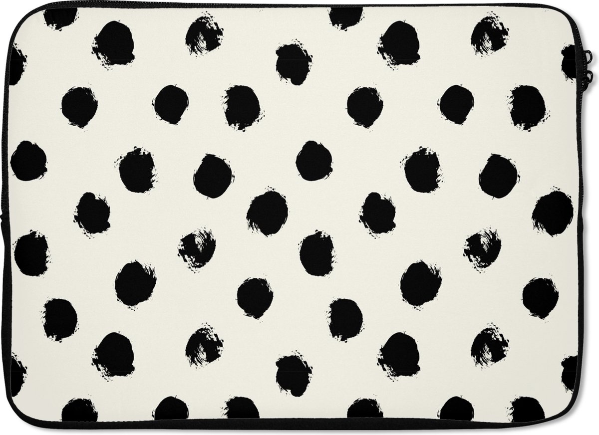 Laptophoes 13 inch - Stippen - Zwart - Wit - Print - Minimalistisch - Laptop sleeve - Binnenmaat 32x22,5 cm - Zwarte achterkant