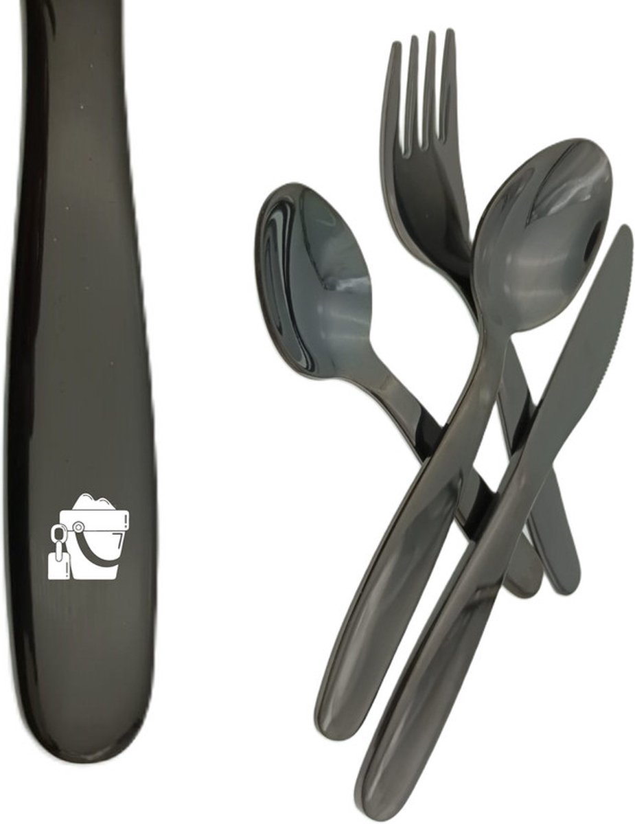 Goedkoopste Kinderbestek Met Gravering - Zwart - Zand Speelgoed