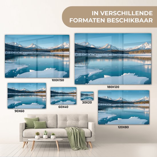 MuchoWow® Peinture sur verre 180x120 cm - Peinture sur verre acrylique - Paysage - Hiver - Lac - Montagnes - Vue - Glace - Photo sur verre - Décoration murale salon - Décoration murale chambre - Peintures