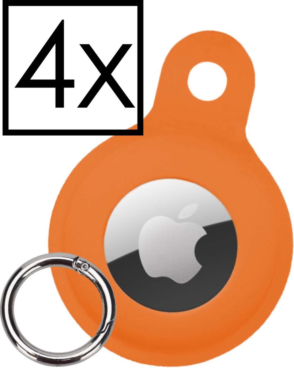 Hoesje Geschikt voor Apple AirTag-Sleutelhanger Houder Siliconen Hoes - Hoes Geschikt voor Apple AirTag Hoesje - Oranje - 4 PACK