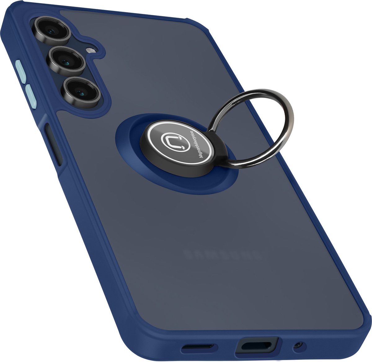 Avizar Hoesje Geschikt voor Samsung Galaxy A16 Metal Ring Video Support, Nachtblauw