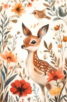 Cerf Poster | Affiche Fleurs | Affiche Nature | Affiche d'animaux | Affiche Elegant | Affiche de pépinière | Affiche pour enfants | 51x71cm | MT | Décoration murale | Affiche murale | Convient pour l'encadrement