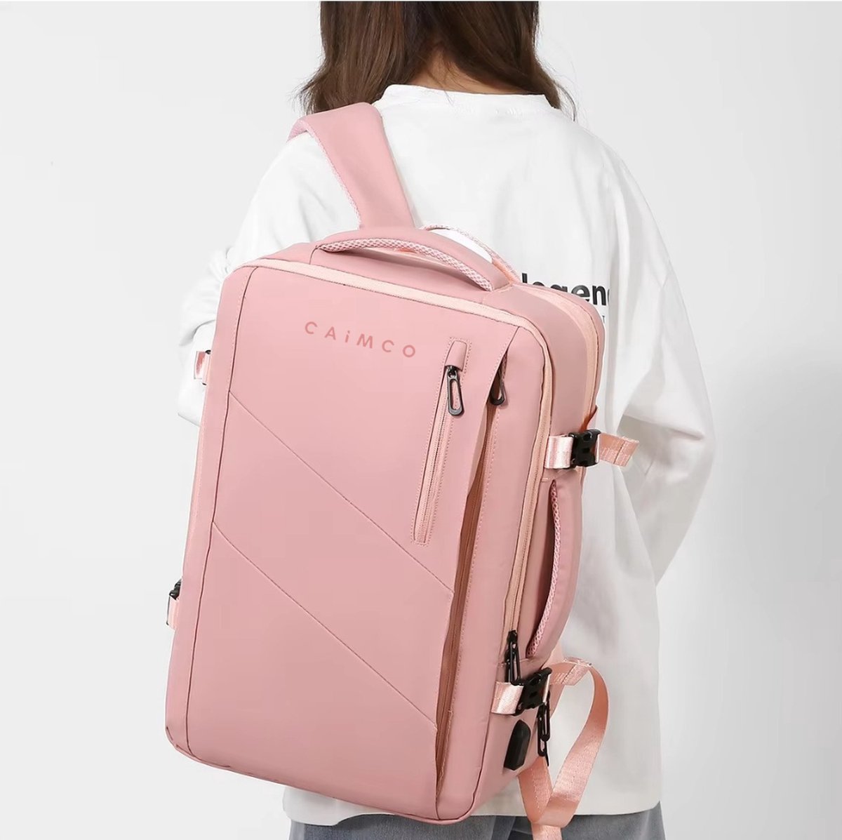 Caimco Nexus Rugzak met USB Oplaadpoort & Laptopvak – Uitbreidbare Waterafstotende Backpack – 15.6 inch Laptop Rugtas voor School, Werk & Reizen – Roze – foto 6
