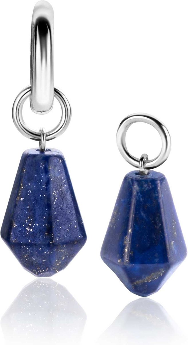 Zinzi Oorbedels in Kegelvorm met Lapis Lazuli edelstenen 19 mm (zonder oorringen) ZICH2256L