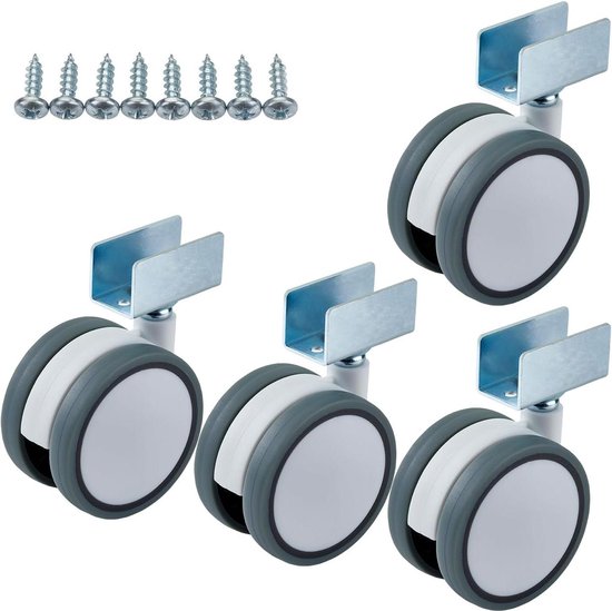 4 inch zware PU eetwagen wielen, meubelwielen met draaibare steel 4 stuks met vierkante buishouder, set van 4, geen lawaai, 300 kg capaciteit per ba